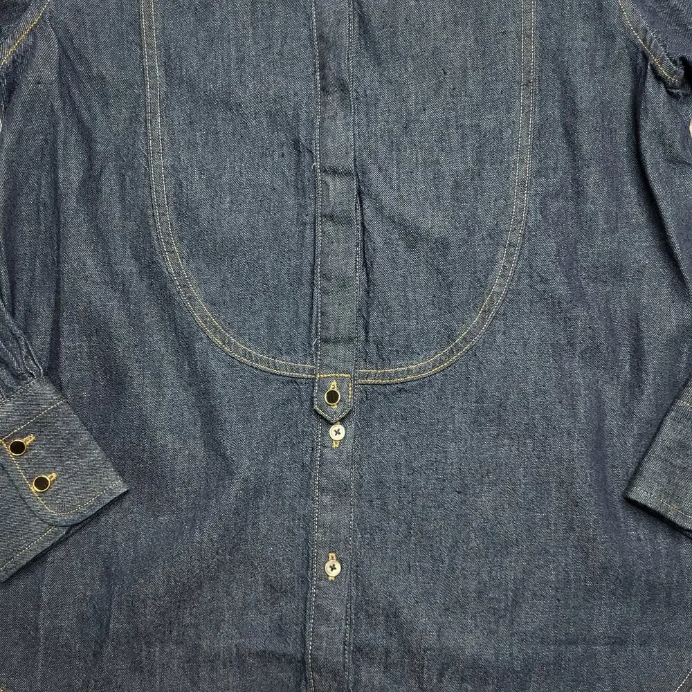 J Crew Denim Jean Tuxedo Shirt Long Sleeve Western Top Cotton Dark Wash Small 4